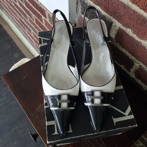 Tahari Black and White Leather Slingbacks
